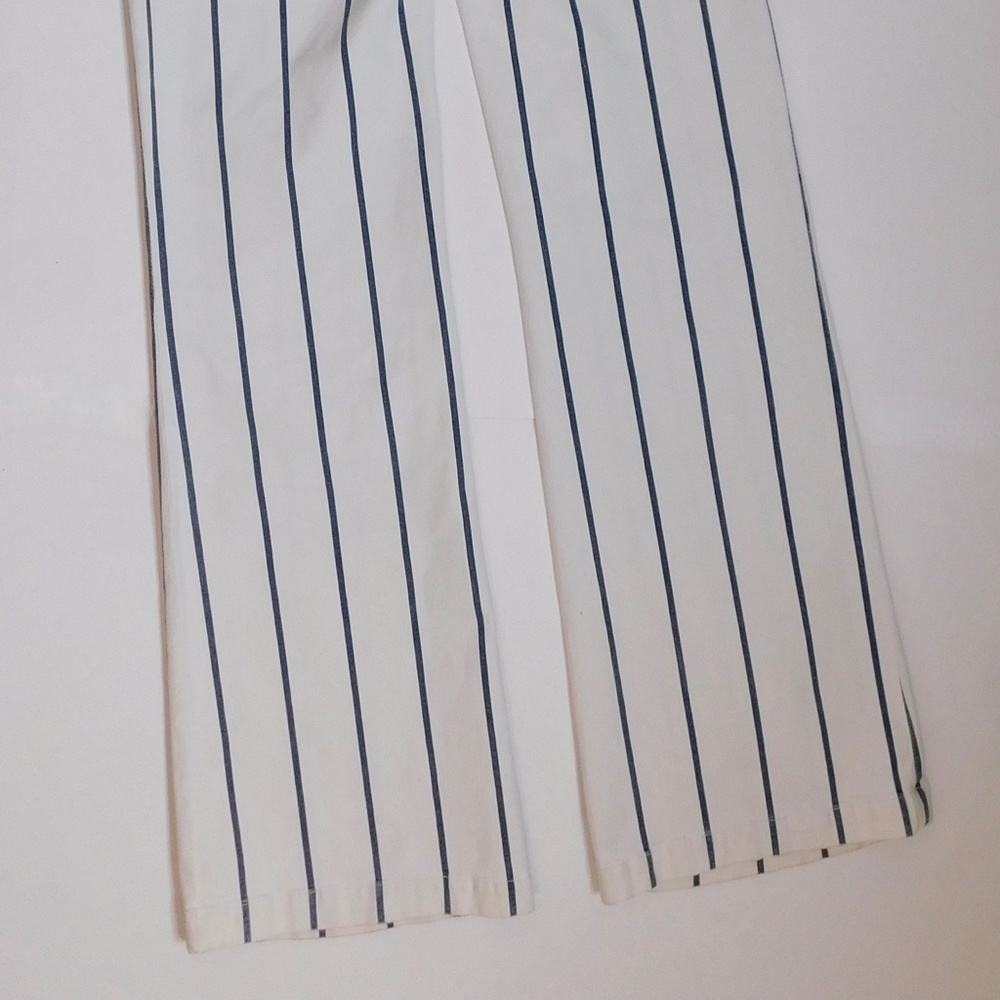 FRAME Denim Le High Waist Flare Side Zip Pants White & Blue Stripe ~ Large - Picture 11 of 16